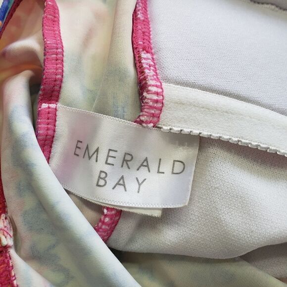 Emerald Bay Multicolored Twist-Front Side Ruched One Piece Swimsuit Size 12 - Picture 11 of 13